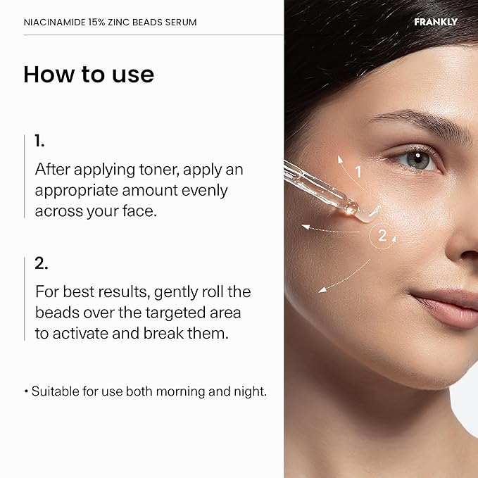 FRANKLY Niacinamide 15% + Zinc Bead Serum Jumbo | High-Dose Yet Gentle Skin Repair | Acne, Pore & Redness Control | Bead-to-Skin Delivery System for Fresh Niacinamide | Korean Skincare | 2.02 fl.oz