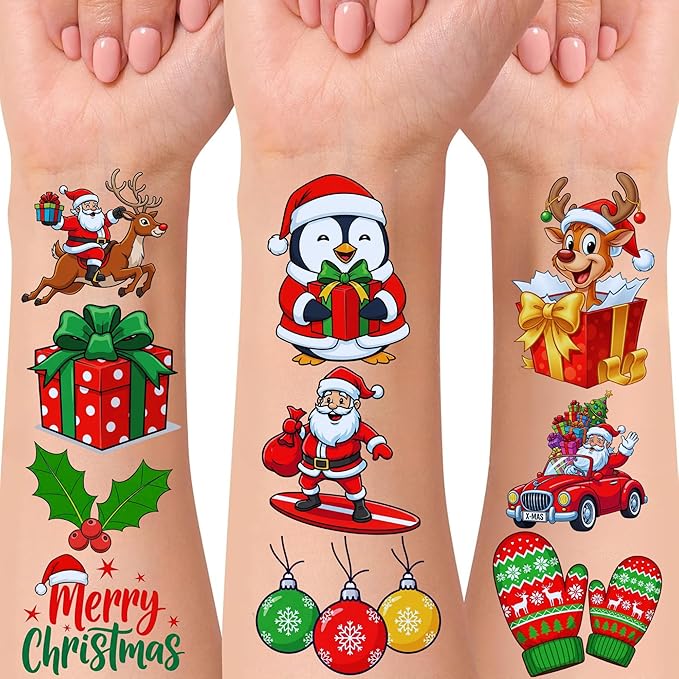 Christmas Temporary Tattoos | Christmas Party Decorations Xmas Decorations Décor Accessories Stickers Party Favors Goodie Bags Stocking Stuffers Santa Claus Snowman Gift Idea For Kids Boy Girl-60Pcs