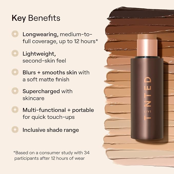 Live Tinted HUESTICK Complexion Stick - Medium-to-Full Buildable Coverage - Soft Matte Finish - Multitasking Makeup Stick - Lightweight, Creamy Formula - Shade 08