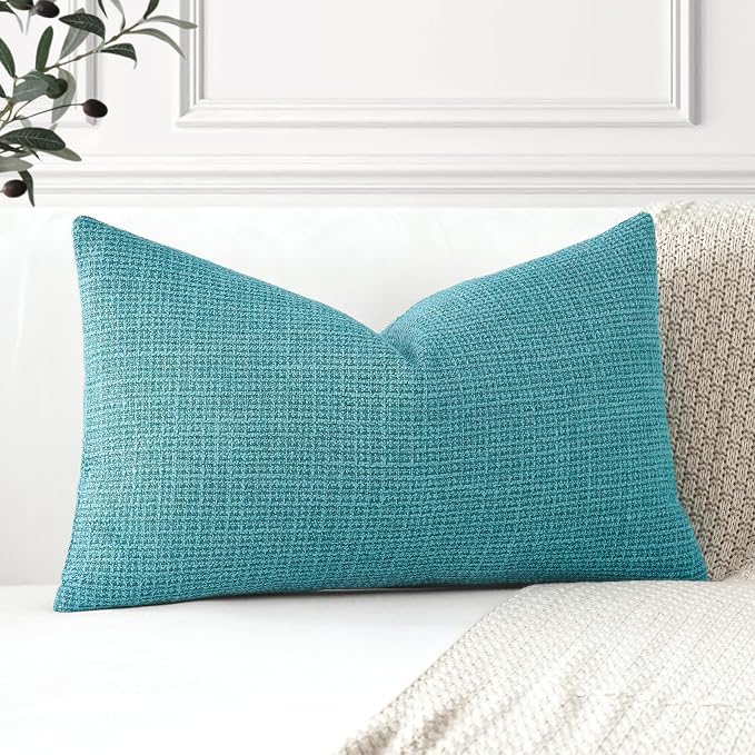 OTOSTAR Linen Throw Pillow Cover Set of 1 Decorative Lumbar Pillowcases Cushion Covers 16x24 Inch for Home Decor Sofa Bedroom Car 40 x 60CM Turquoise