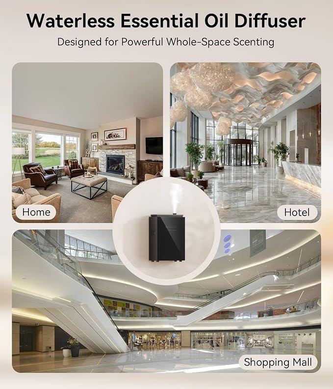 Essential Oil Diffuser - HVAC System, 5500 Sq.Ft Waterless Diffuser, Whole House & Aromatherapy Diffuser, Oil Diffuser for Office Home Large Room, WiFi & Bluetooth App Control, Jet Black