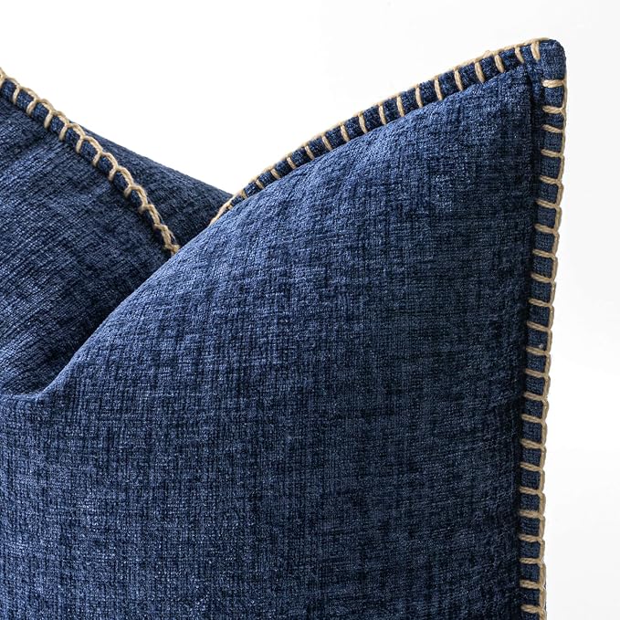 MIULEE Decorative Couch Throw Pillow Covers 20x20 Inch Navy 2 Pack | Farmhouse Pillow Covers with Stitched Edge, Soft Chenille Cushion Cases, for Sofa Bed Living Room Home Decor