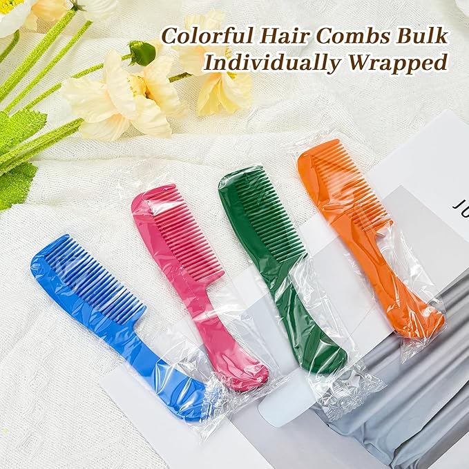 250 pcs Combs In Bulk Individually Wrapped, 4 color Pocket Hair Combs Set for Women, Men and Kids, Colorful Travel Comb Bulk for Airbnb Homeless Hotel Shelter Home Charity