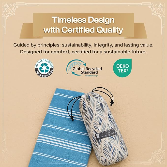 BAY LAUREL Turkish Beach Towel with Travel Bag 39 x 71 Quick Dry Sand Free Lightweight Large Oversized Towels Light