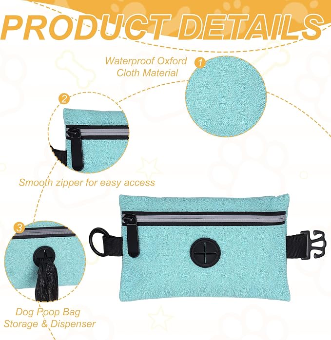 Dog Poop Bag Holder, Pet Waste Bag Dispenser Dog Treat Pouch with Zipper Oxford Cloth Portable Reusable Easy Cleanup(1Pcs, Sky Blue), Intended for Outdoor/Travel/Walking