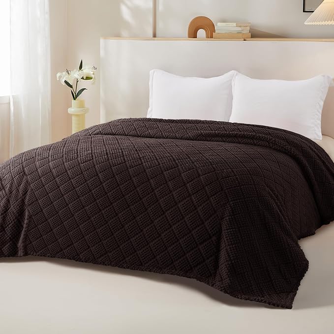 Whale Flotilla Soft Fleece Twin Size Blanket for Bed, Coffee | Jacquard Waffle Blankets for Home Decor, Lightweight and Cozy, All Season Suitable, 60x80 Inch