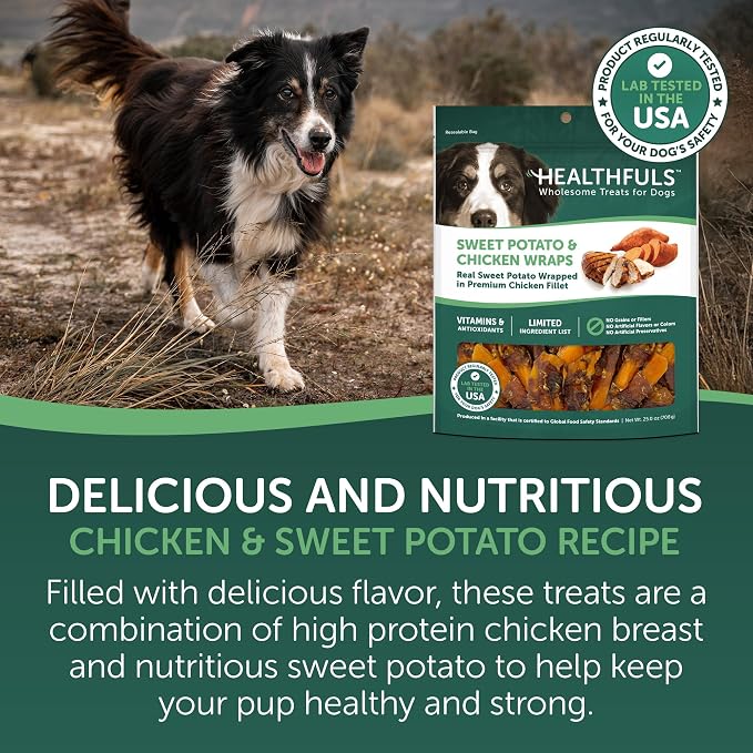 Healthfuls Chicken Wrapped Sweet Potato Dog Treats, 16oz | Premium Chicken Breast, Real Sweet Potato, Vitamins & Antioxidants, No Artificial Colors, Everyday Treat, For All Life Stages