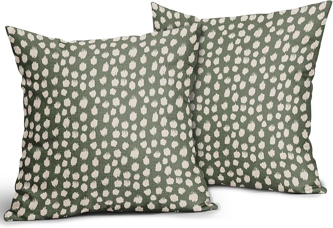 Dark Sage Green Cream Dots Pillow Covers 18x18 Set of 2 Boho Design Polka Dot Throw Pillows Modern Trendy Print Outdoor Decorative Pillowcase Square Linen Cushion Cases Decor for Sofa Couch Bed