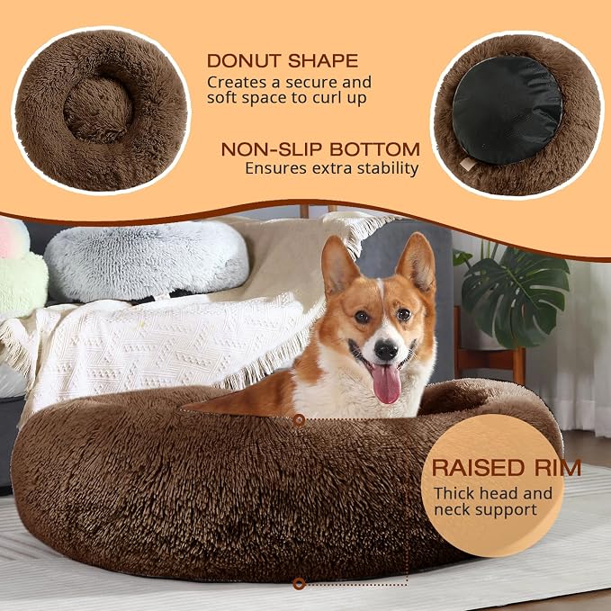 JOLLYVOGUE Dog Bed, Calming Anti-Anxiety Large Dog Bed, Fluffy Donut Cushion for Medium and Large Pets (27"/30"/36")