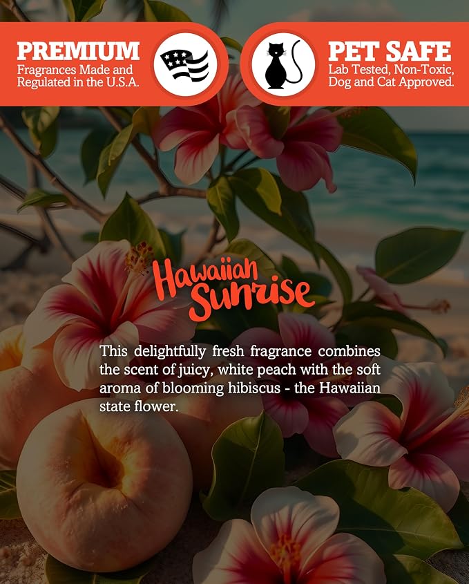 Hawaiian Sunrise Scented Natural 3 Wick Candle, Essential Fragrance Oils, 100% Soy, Phthalate & Paraben Free, Clean Burning, 14.5 Oz.