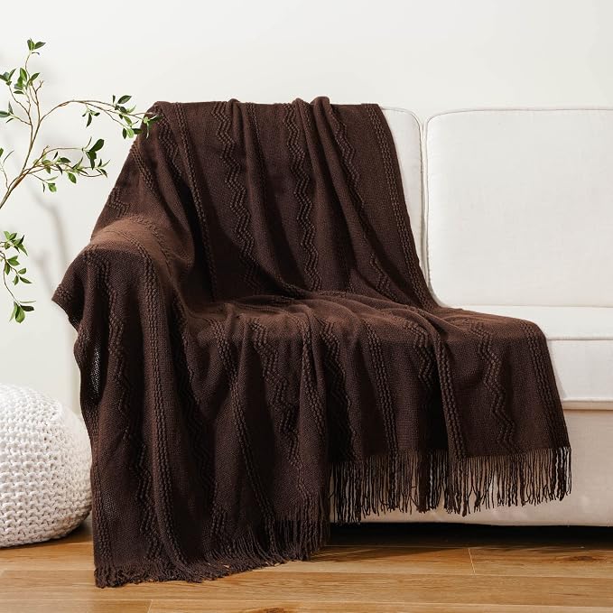 BATTILO HOME Brown Throw Blanket for Couch, 50"x60" | Chocolate Knit Throw Blanket for Home Decor, Textured Boho Throw Blanket for Sofa, Chair, Bed