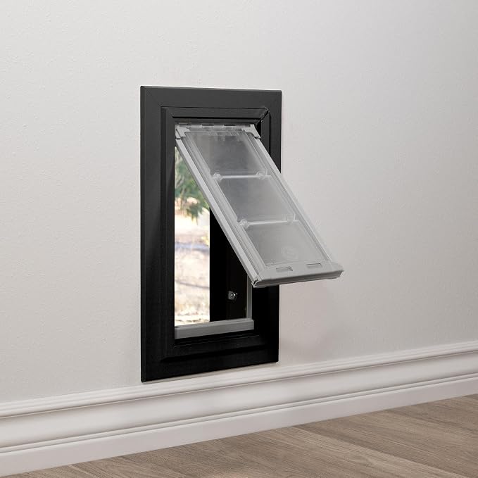 Endura Flap Single Flap Pet Door for Thick Walls | Deep Wall Design up to 13" Thick | Insulating Dual-Layer Flap & Durable Aluminum Frame | Includes Locking Cover | Black, Small, Single Flap