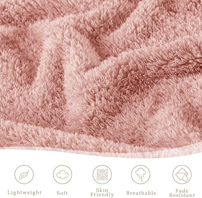 Exclusivo Mezcla Fleece Throw Blanket for Couch and Sofa, 50" x 60" | Super Soft and Cozy Fluffy Blanket for Women, Lightweight and Fuzzy Throw for Home Decor, All Season, Pink