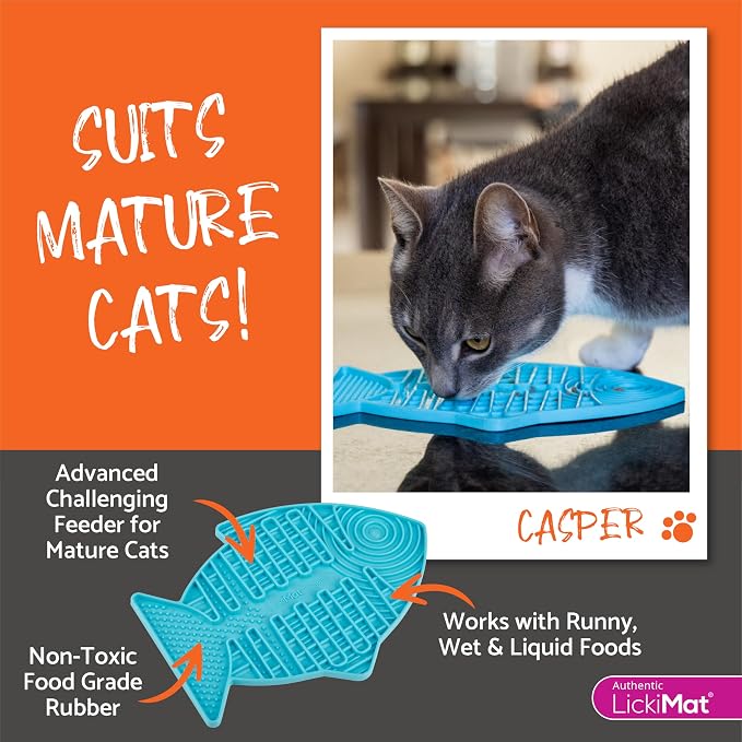 LickiMat Casper, Fish-Shaped Cat Slow Feeders Lick Mat, Boredom Anxiety Reducer; Perfect for Food, Treats, Yogurt, or Peanut Butter. Fun Alternative to a Slow Feed Cat Bowl or Dish, Pink