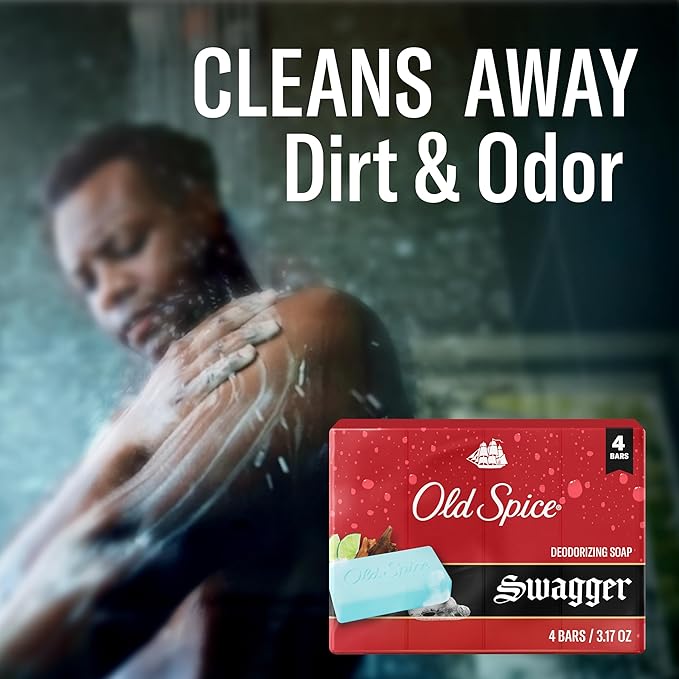 Old Spice Bar Soap for Men, Refreshing Clean to Wash Away Dirt & Odor, Cleansing Formula, Long-Lasting & Confidence-Boosting Fragrance, Swagger with Lime + Cedarwood Scent, 3.17 oz (Pack of 4)