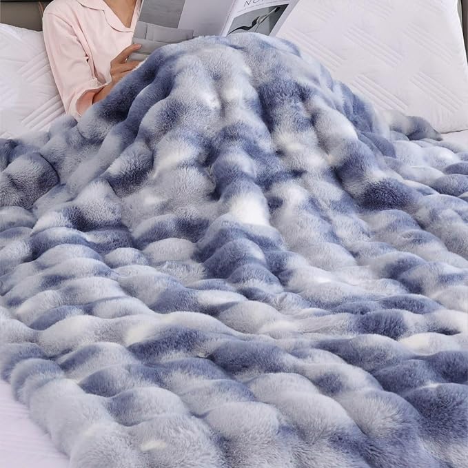 ORINOVA Tie-dye Blue Twin Cozy Faux Fur Blanket for Couch Bed Living Room 60x80 Furry Soft Fluffy Thick Warm Throw Blanket for Winter Home Gifts 860 GSM