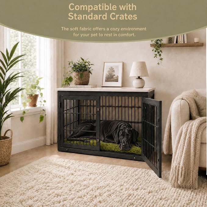 Exsnugy Washable Dog Bed Mat Medium Size Fluffy Pet Crate Pad 36x23 | Non-Slip Bottom Kennel Beds Ultra Soft Comfy Sleeping Mattress for Large Medium Small Dogs Green