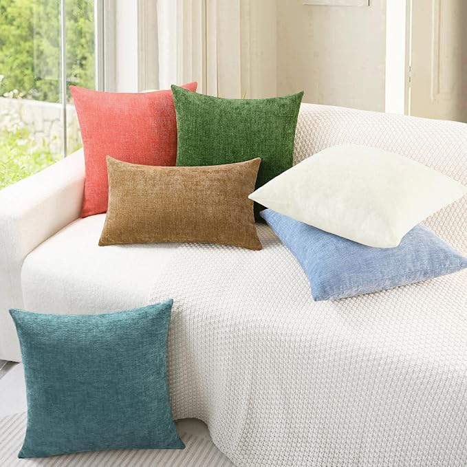 CaliTime Decorative Couch Throw Pillow Covers 16 X 16 Inches Forest Green | Pack of 2, Cozy Chenille Cushion Cases for Sofa Bed Living Room Farmhouse Home
