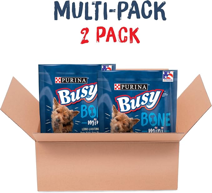 Purina Busy Bone Adult Mini Dog Chew Treats, Original, (2) 12 ct Pouches | Rawhide free chew with a real meat center, for small dogs 13-24 lbs, long lasting chew that helps clean teeth