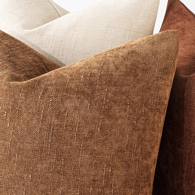 MIULEE 12x20 Inch Lumbar Textured Chenille Throw Pillow Covers Brown | Pack of 2 Decorative Soft Throw Pillows, Solid Textured Cushion Covers, Modern Home Decor for Couch Sofa Bedroom Living Room