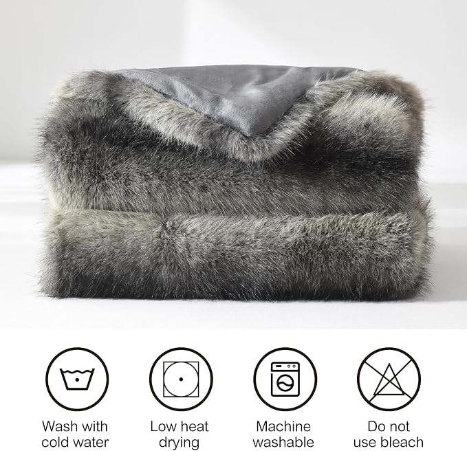 HORIMOTE HOME Luxury Faux Fur Throw Blanket, Non-Shedding 60"x80" Fur Blanket Throw, Ultra Soft Blankets for Bed, Couch and Sofa, Premium Soft, Thick Fluffy Throws, Grey Black Stripes