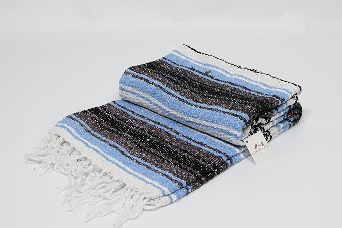 Open Road Goods Bulk Falsa Blankets - Handwoven Authentic Mexican Falsa - Great for Weddings, Yoga, Beach, Picnics, or Mexican Throw! (Light Blue, 15 Pack)