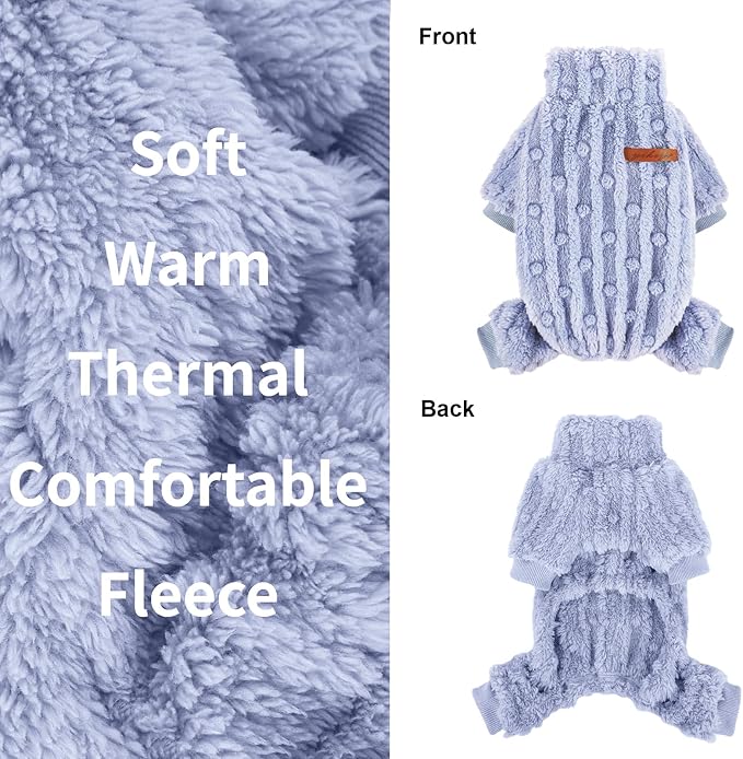 Yikeyo Dogs Sweater,Dog Sweaters Pajamas for Small Dogs,Fleece Warm Puppy Onesie,Chihuahua Yorkie Clothes,Pet Outfit Apparel,Light Blue,XS,Chest 13.4IN