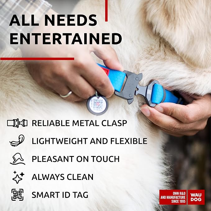 WAUDOG Waterproof Dog Collar Airtag Holder QR Tag Small Medium Large Dogs | Water and Dirt Resistant, Quick Dry QR Pet Tag Adjustable Durable Comfort for Male and Female Dogs Outdoor Walking Training