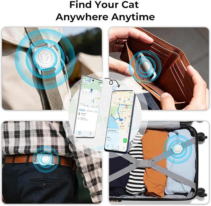 GPS Dog Tracker Collar (iOS & Android), Pet Activity Tracker No Monthly Fee | Pet Location Tracker with Holder Works with Apple Find My & Google Find Hub, Finder Tag for Pets, Items White 1 Pack
