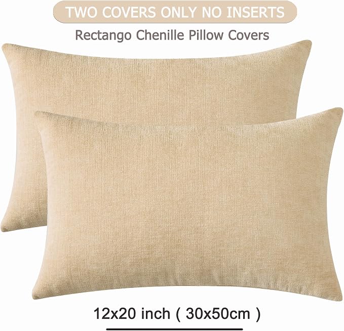 GAWAMAY Decorative Couch Throw Pillow Covers 12x20 Inch Set of 2 Beige | Soft Chenille Farmhouse Style, Hidden Zipper, Neutral Cushion Pillowcases for Sofa Living Room Bed, Only Covers