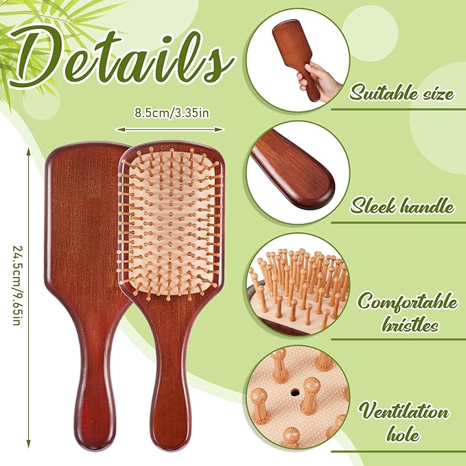 Tessco for you 12 Pcs Bamboo Hair Brushes Bulk Wooden Paddle Brush Scalp Massage Bristle Anti Static Engraving DIY Gifts for Women, Party, Wedding(9.65'' X 3.35'',Deep Brown-natural)