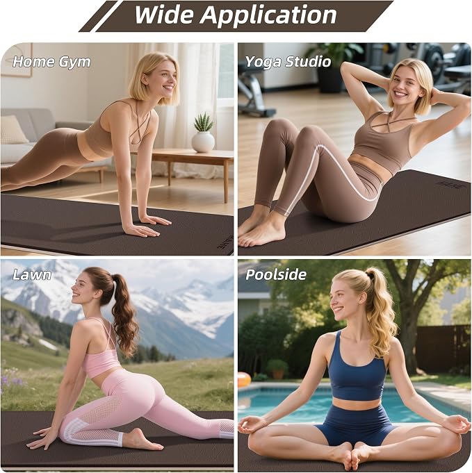 HAHE Wide Yoga Mat 72"x32"x0.4" Thick Pilates Mat with Carrying Strap