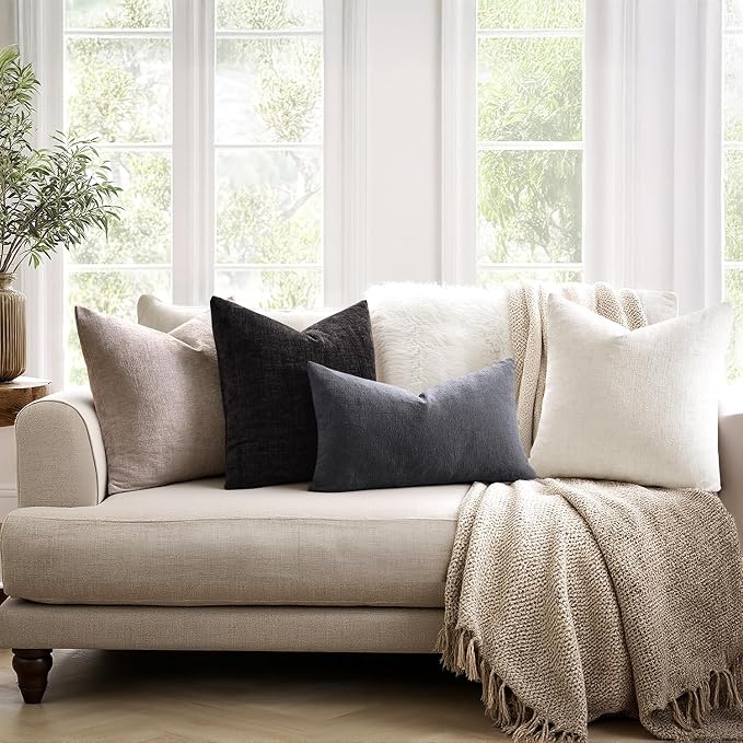 MIULEE Grey Chenille Couch Throw Pillow Covers, 20x20 | Set of 2, Soft Farmhouse Modern Home Decor, Decorative Pillowcases for Sofa Living Room Bed