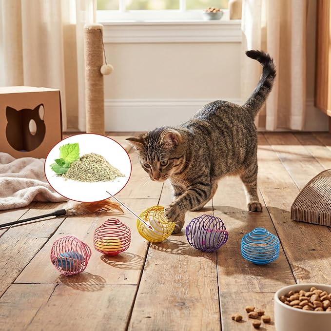 Jecery 5 Pcs Cat Toys Spring,Catnip Rats,Soft Color