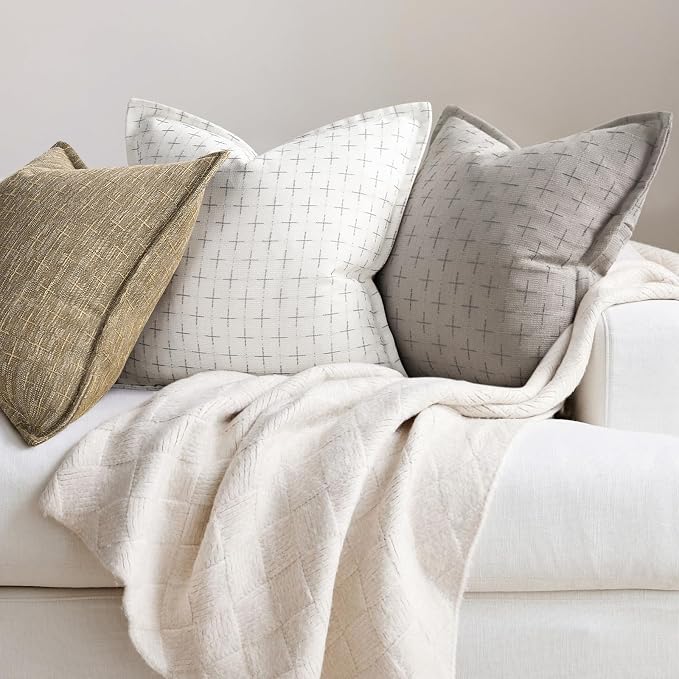 Pillow Covers 20x20 Set of 2 Soft Polyester Textured Pillow Covers with Stylish Flange Edge Cozy Farmhouse Throw Pillows for Couch Bed Sofa Living Room