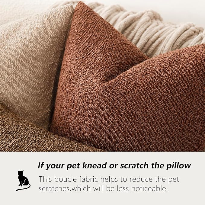 Foindtower Pack of 2, Decorative Textured Boucle Throw Pillow Covers Modern Accent Solid Pillow Cases Cozy Soft Couch Cushion Case for Chair Sofa Bedroom Living Room Home Decor 22x22 Inch Red Taupe