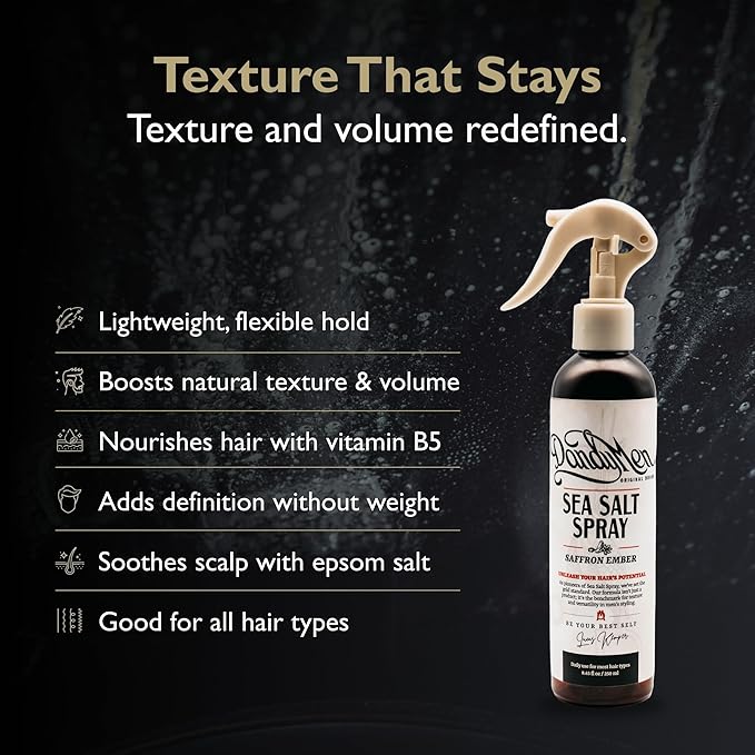 DandyMen Sea Salt Spray – Lightweight Texture, Volume, and Flexible Hold with Epsom Salt & Pro-Vitamin B5 (8.45 oz, Saffron Ember)