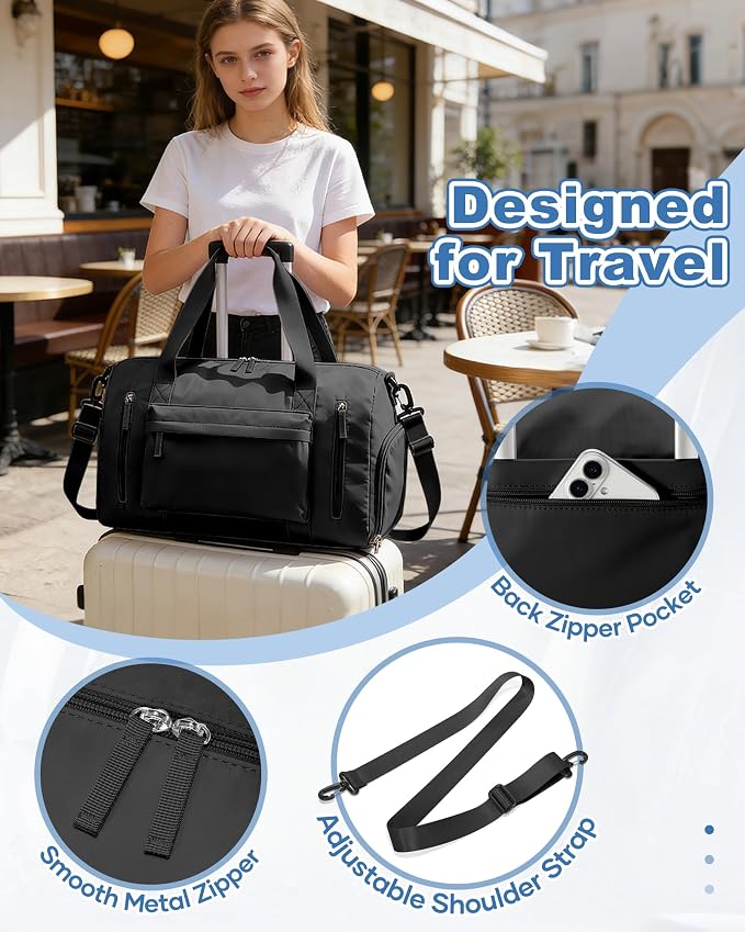 Gym Bag for Women,Travel Duffel Bag with Shoes Compartment Personal Item Carry On Overnight Bag for Mens Weekender Bag Training Handbag Sports Gym Tote Bag Yoga Bag Black