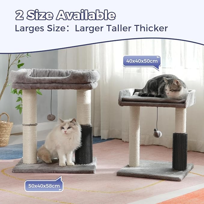 Cat Tree Tower for Large Cats Cat Scratching Post with Bed 20X16” | Small Cat Tree with Thick Scratching Post 4.5” Dia, Large Raised Bed 20X16”, Self Groomer, Toy Ball for Indoor& Large Cats