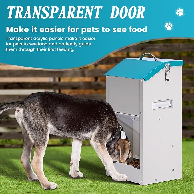Galvanized Gravity Automatic Dog Feeder,15 Lbs Outdoor Dog Feeders and Dog Food Dispenser with Stainless Steel Feed Shovel for Small and Medium Sized Dogs (15 lbs)