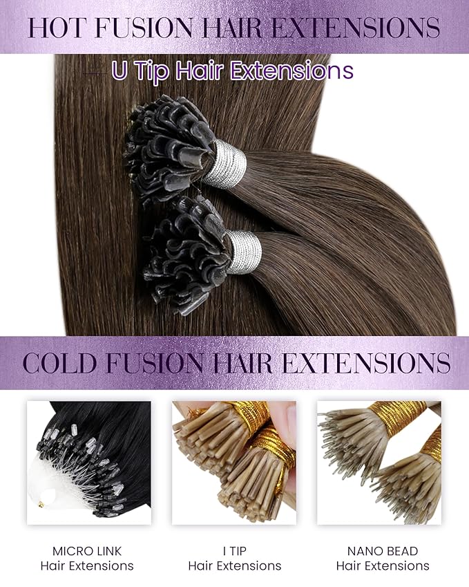 LaaVoo U Tip Hair Extensions Human Hair Brown Ktip Human Hair Extensions Medium Brown K Tip Hair Extensions Real Human Hair Hot Fusion Straight 100g 100s 24 Inch