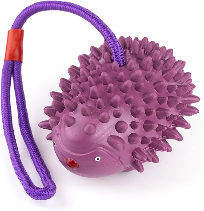 Fuzzl Eco Rubber Chuck & Treat Hedgehog - Purple - Long Lasting Dog Chew Toys for Aggressive Chewers Strong Dog Toy for Dogs Durable Puppy Toys