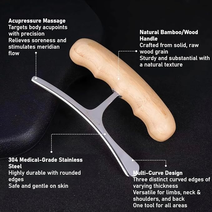 Wooden Handle Gua Sha Massage Tool | Soft Tissue Myofascial Release Muscle Relaxation Post Workout Recovery For Back Neck Shoulders Legs Wholesale