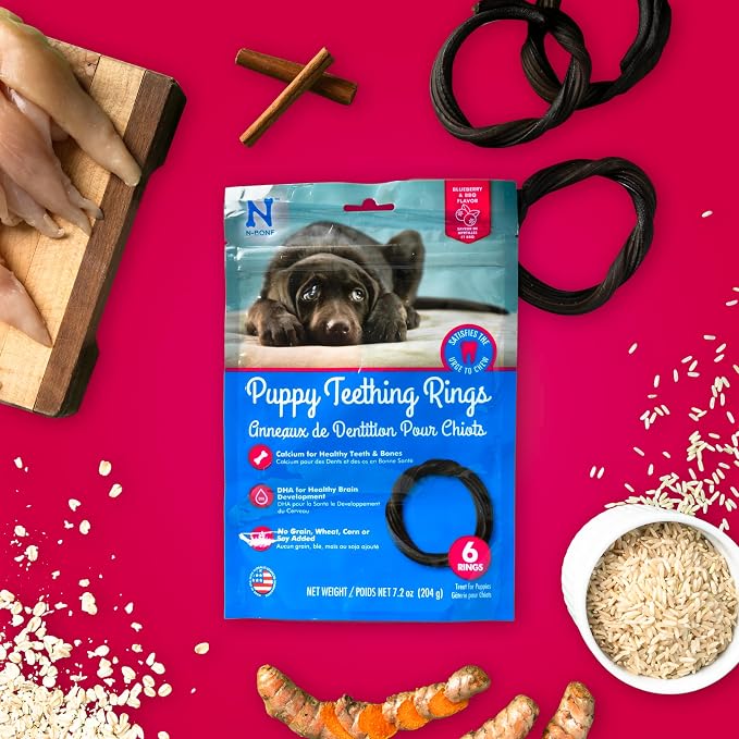 N-Bone Grain-Free Puppy Teething Treats, Blueberry & BBQ Flavor, Natural Puppy Chews, Helps Soothe Teething Gums, Calcium Enriched, 6 Rings