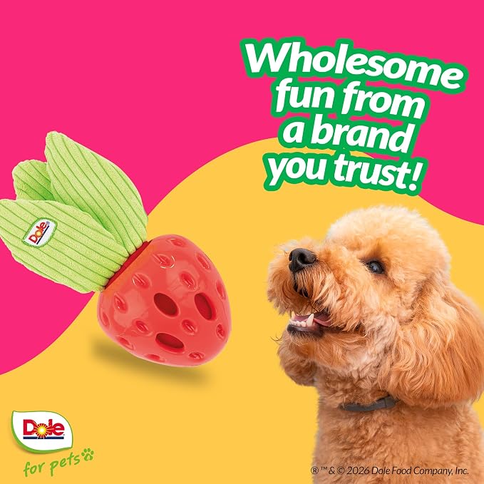Dog Puzzle Toy with Crinkle Squeak Insert, Dog Enrichment Toys, Strawberry Dog Treat Toy, Great Mental Stimulation for Dogs