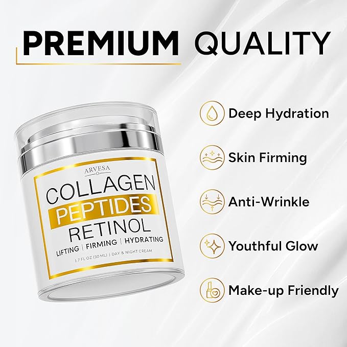 Retinol Cream for Face with Collagen, Peptides - Anti Aging Wrinkle Cream for Women and Men - Day-Night Facial Moisturizer with Hyaluronic Acid - Tightening and Skin Firming - Neck & Décolleté