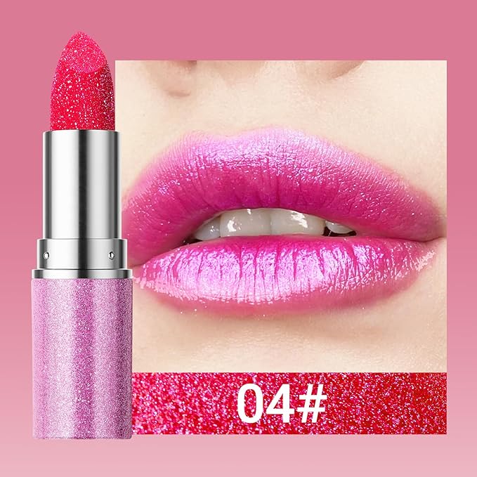 Erinde Glitter Shine Lipstick, Pearl Diamond Shimmery Creamy Lipcolor, Hydrating Glimmer Finish Lipsticks with Creamy Texture, Long Lasting High Pigmented Metallic Lip Stick Lip Stain, 04 Dark Rose