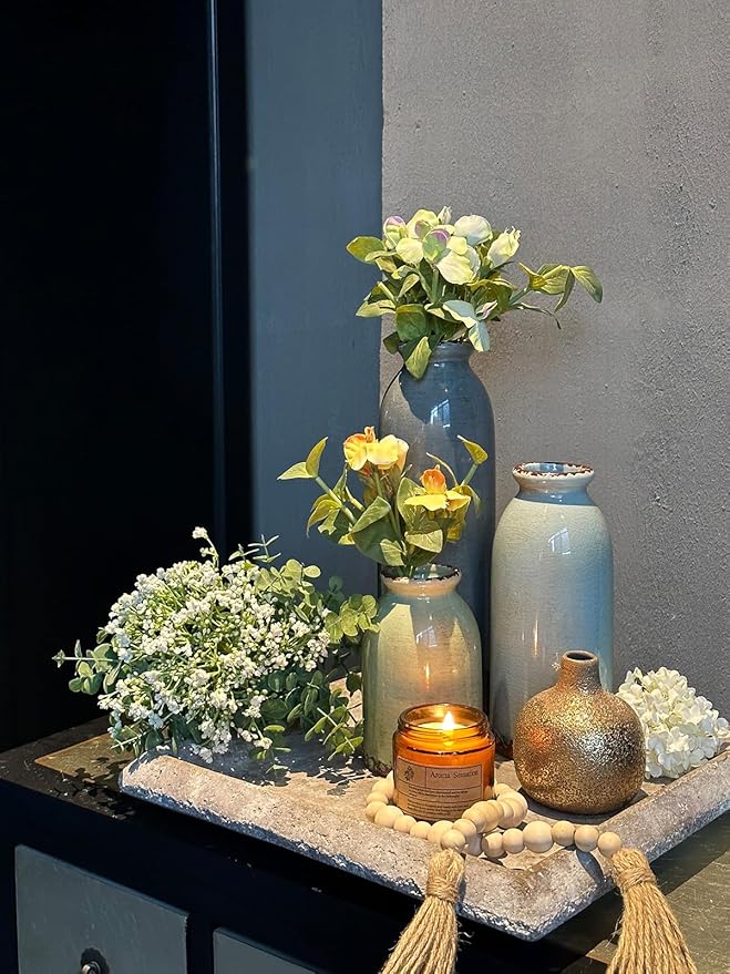 Ceramic Vase Set of 3, Modern Flower vase for Home Decor | Small Round Decorative Vase for Living Room, Kitchen Table Centerpieces Shelf, Coffee Table Decor