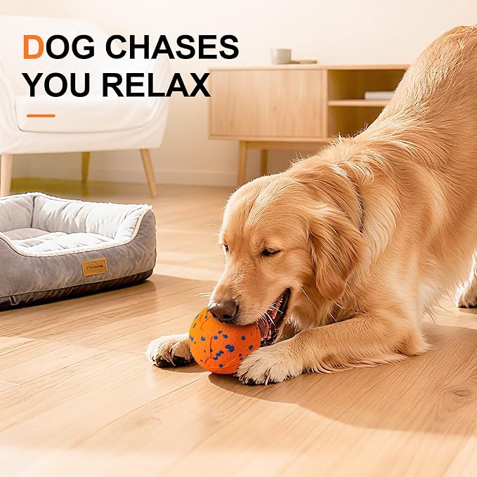 Smart Dog Toy Ball with Interactive Modes, IPX7 Waterproof, USB Rechargeable Auto-Moving Pet Ball, Self Moving Bouncing Dog Ball, Durable Electronic Dog Toy for Active Large Breed Puppies&Dogs（Orange）