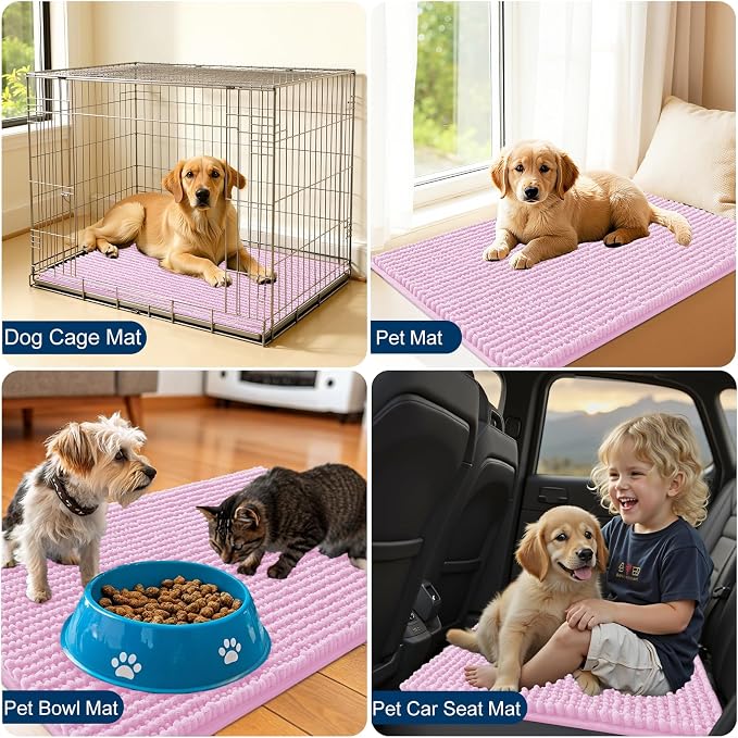 OLANLY Dog Door Mat for Muddy Paws 30x20, Extra Absorbent Chenille Mud Mat | Pink, Absorbs Moisture and Dirt, Non-Slip Machine Washable Doormat, Quick-Drying Indoor Entryway Floor Mat for Dogs